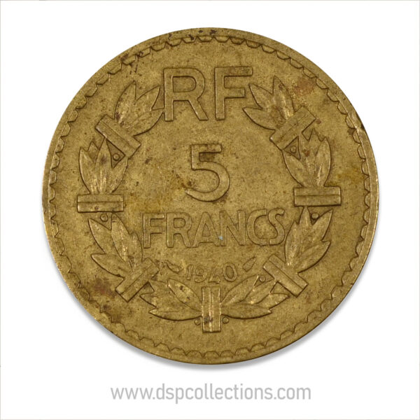 FRANCE, pièce de 5 Francs 1940, Lavrillier Bronze-Aluminium