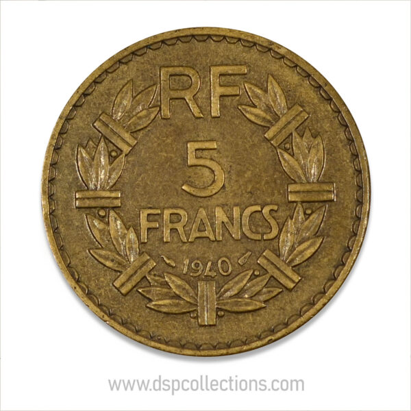 FRANCE, pièce de 5 Francs 1940, Lavrillier Bronze-Aluminium