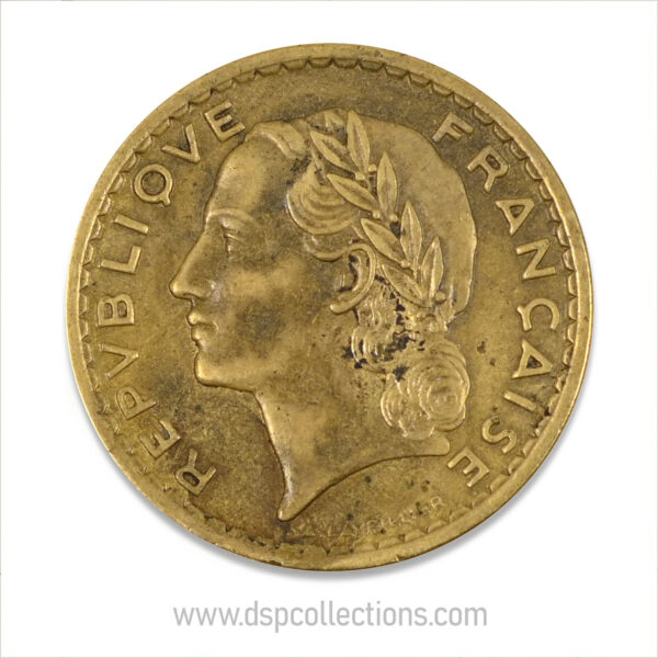 FRANCE, pièce de 5 Francs 1940, Lavrillier Bronze-Aluminium – Image 2