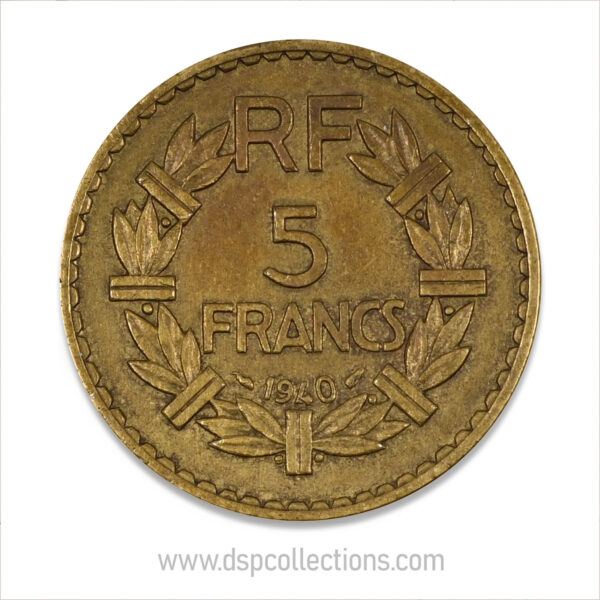 FRANCE, pièce de 5 Francs 1940, Lavrillier Bronze-Aluminium