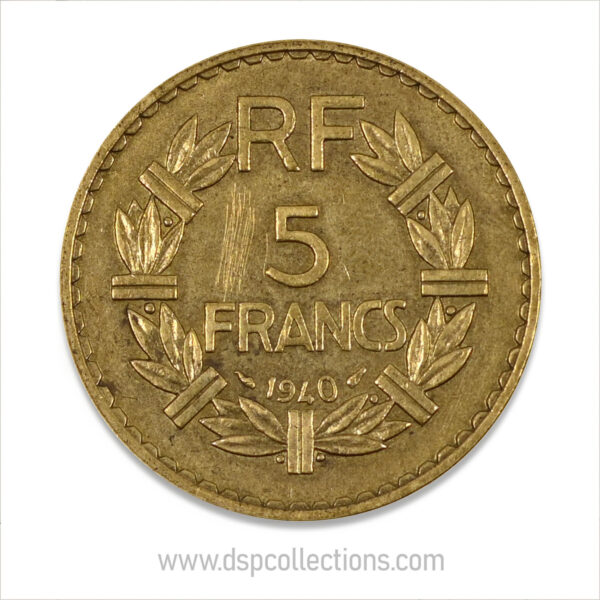 FRANCE, pièce de 5 Francs 1940, Lavrillier Bronze-Aluminium