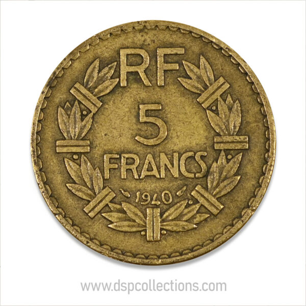 FRANCE, pièce de 5 Francs 1940, Lavrillier Bronze-Aluminium