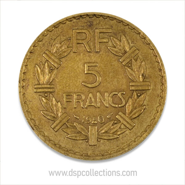 FRANCE, pièce de 5 Francs 1940, Lavrillier Bronze-Aluminium