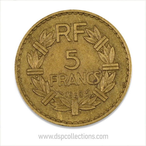 FRANCE, pièce de 5 Francs 1940, Lavrillier Bronze-Aluminium