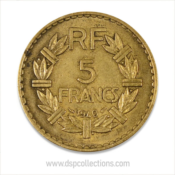 FRANCE, pièce de 5 Francs 1940, Lavrillier Bronze-Aluminium