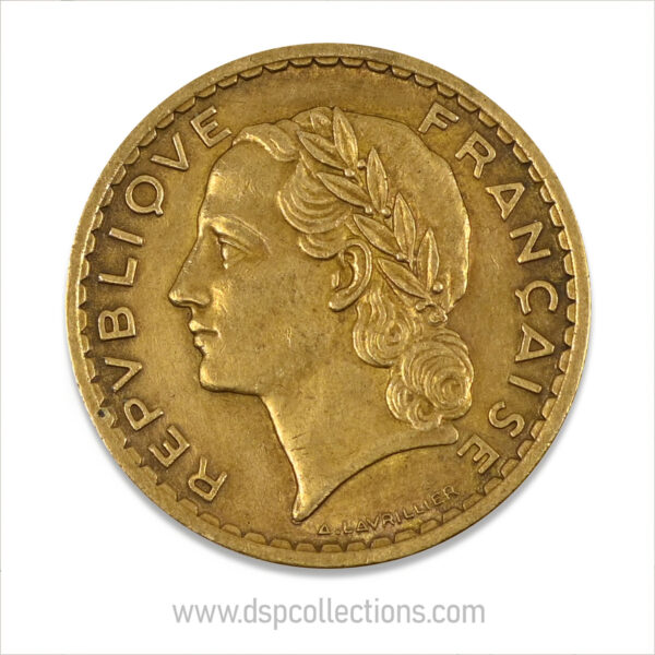 FRANCE, pièce de 5 Francs 1940, Lavrillier Bronze-Aluminium – Image 2