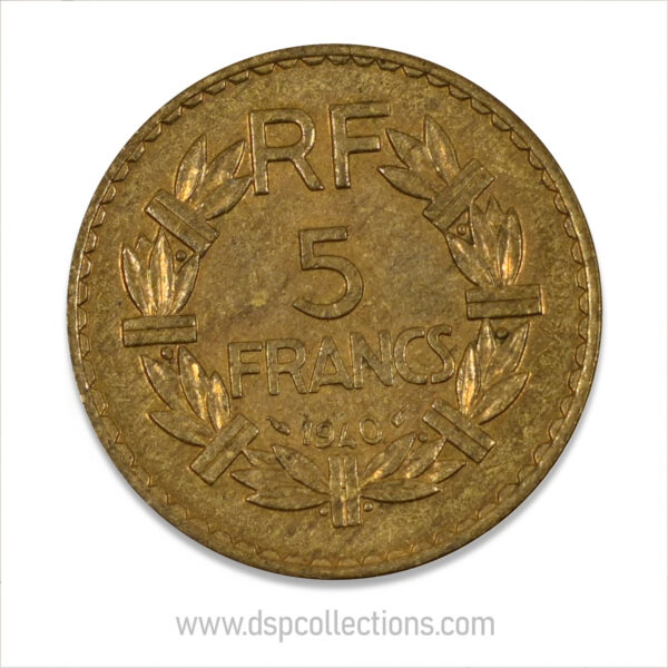 FRANCE, pièce de 5 Francs 1940, Lavrillier Bronze-Aluminium