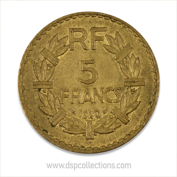 FRANCE, pièce de 5 Francs 1940, Lavrillier Bronze-Aluminium