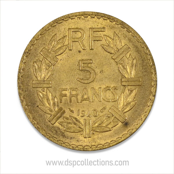 FRANCE, pièce de 5 Francs 1940, Lavrillier Bronze-Aluminium