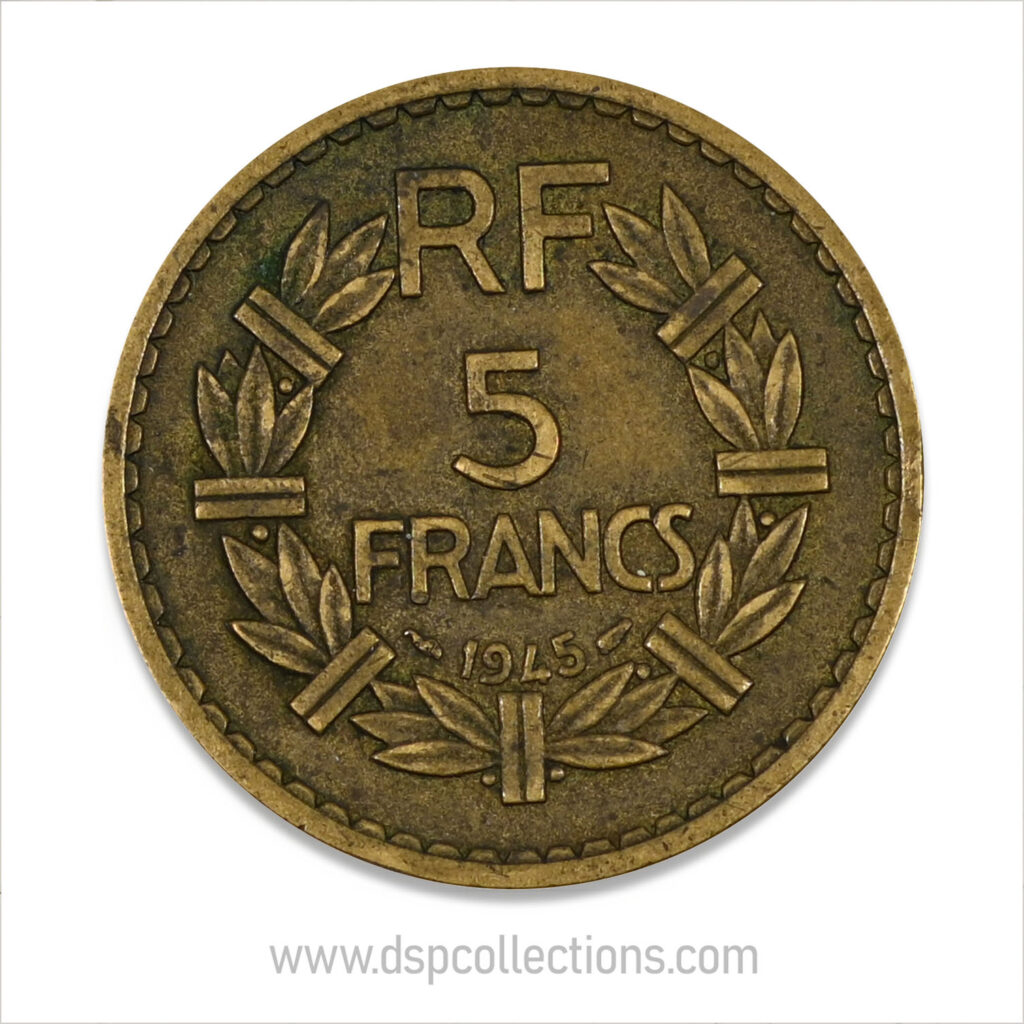 FRANCE, pièce de 5 Francs 1945, Lavrillier Bronze-Aluminium