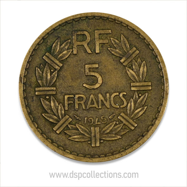 FRANCE, pièce de 5 Francs 1945, Lavrillier Bronze-Aluminium