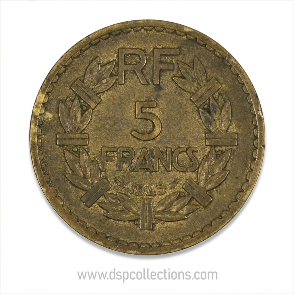 FRANCE, pièce de 5 Francs 1945, Lavrillier Bronze-Aluminium