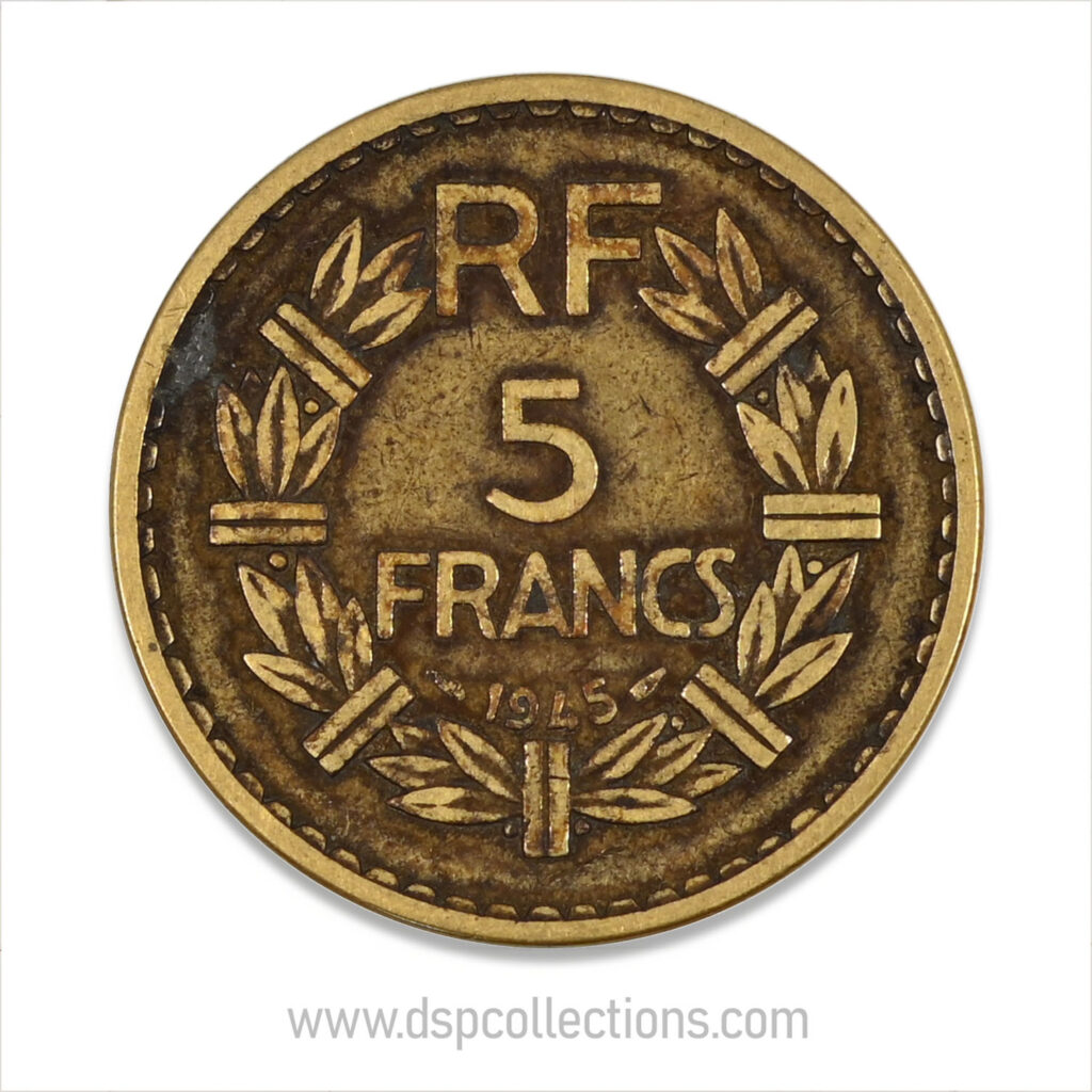 FRANCE, pièce de 5 Francs 1945, Lavrillier Bronze-Aluminium