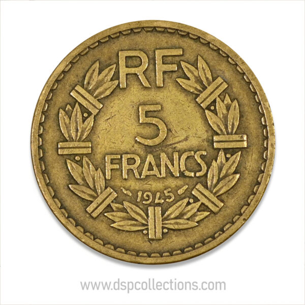 FRANCE, pièce de 5 Francs 1945, Lavrillier Bronze-Aluminium