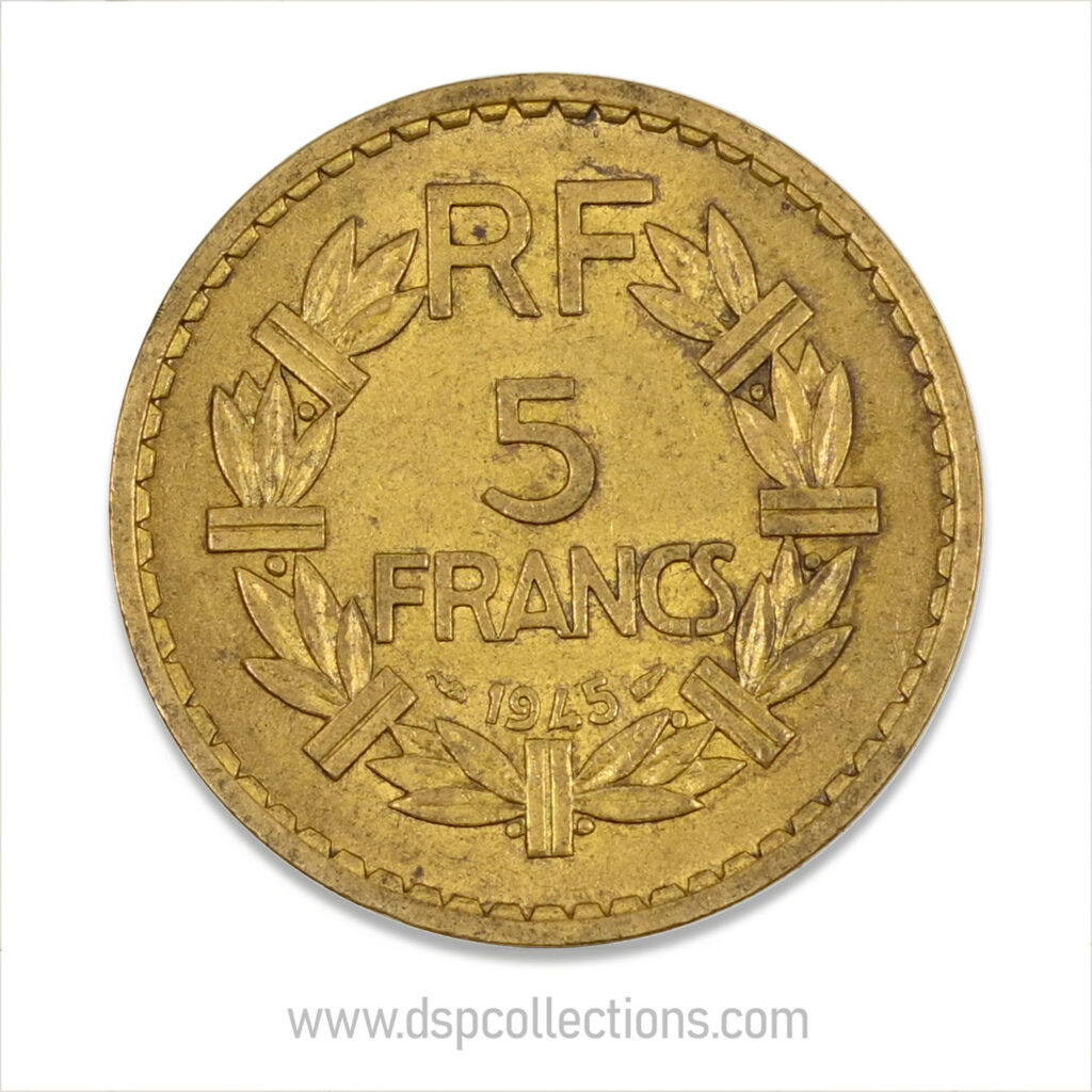 FRANCE, pièce de 5 Francs 1945, Lavrillier Bronze-Aluminium