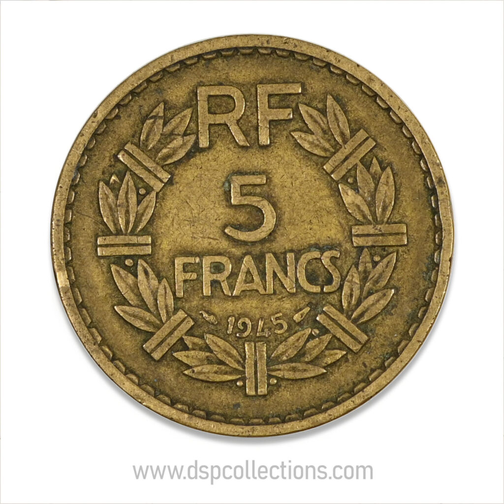 FRANCE, pièce de 5 Francs 1945, Lavrillier Bronze-Aluminium