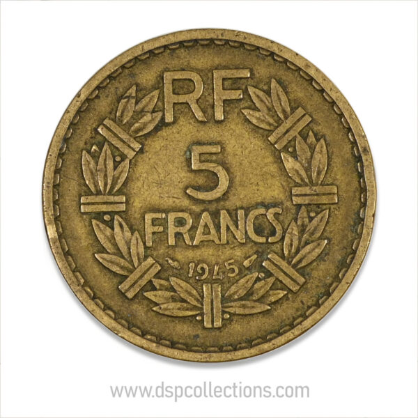 FRANCE, pièce de 5 Francs 1945, Lavrillier Bronze-Aluminium