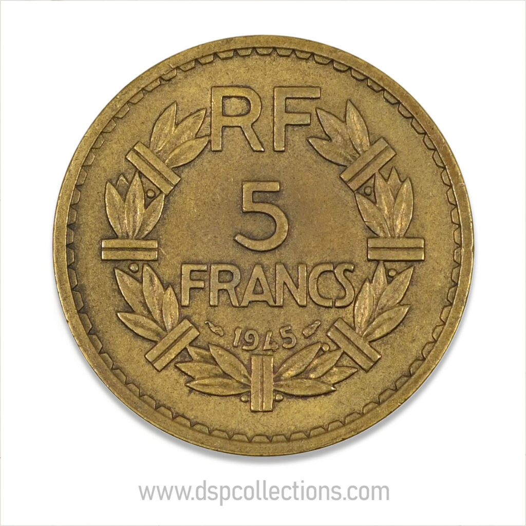 FRANCE, pièce de 5 Francs 1945, Lavrillier Bronze-Aluminium