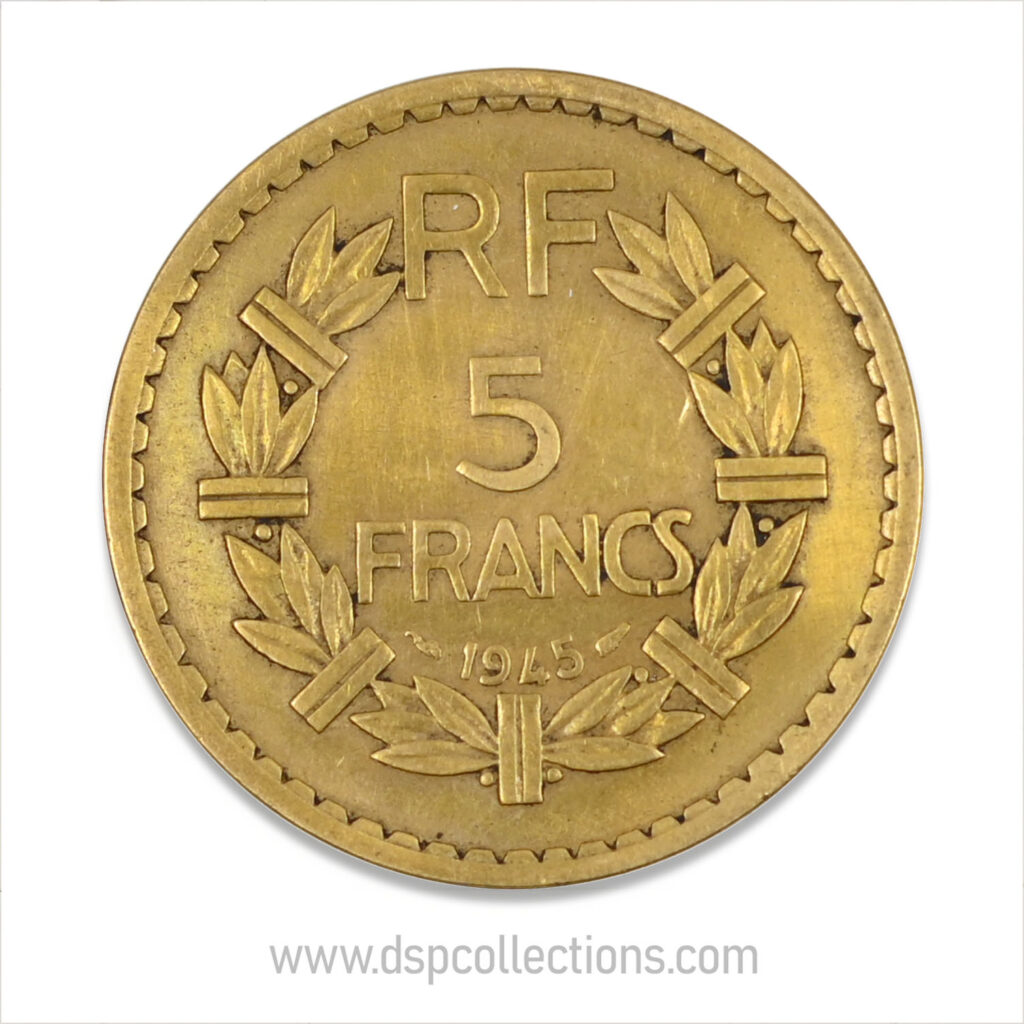 FRANCE, pièce de 5 Francs 1945, Lavrillier Bronze-Aluminium