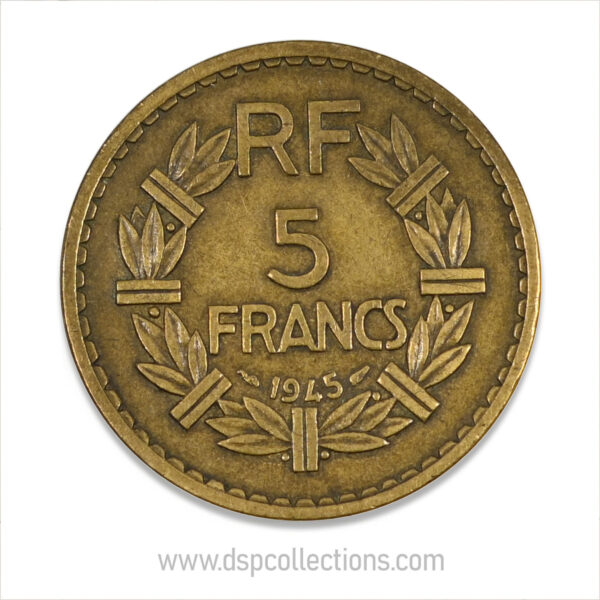 FRANCE, pièce de 5 Francs 1945, Lavrillier Bronze-Aluminium