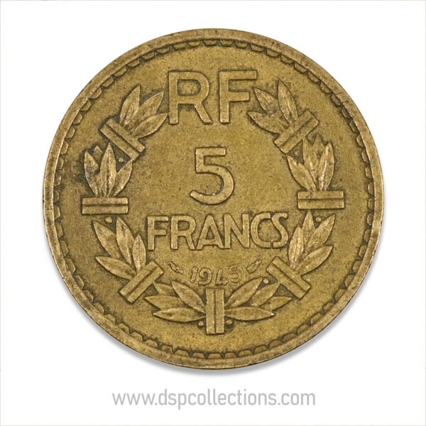 FRANCE, pièce de 5 Francs 1945, Lavrillier Bronze-Aluminium