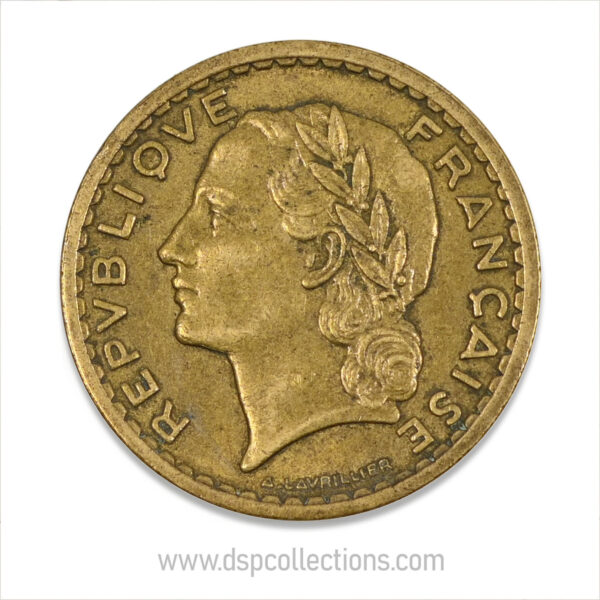 FRANCE, pièce de 5 Francs 1945, Lavrillier Bronze-Aluminium – Image 2