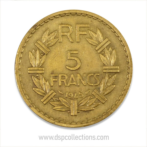 FRANCE, pièce de 5 Francs 1945, Lavrillier Bronze-Aluminium