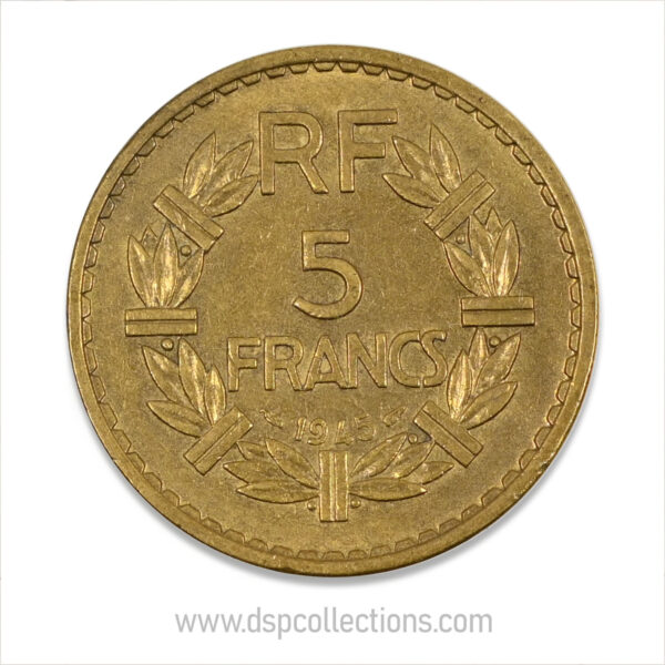 FRANCE, pièce de 5 Francs 1945, Lavrillier Bronze-Aluminium