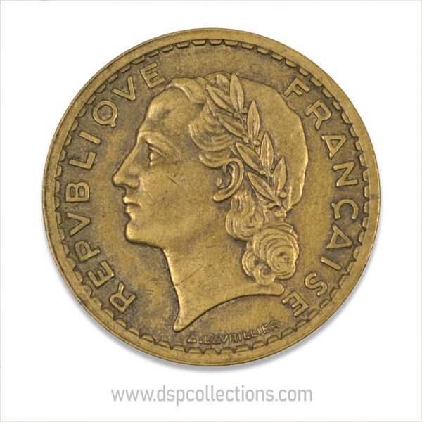 FRANCE, pièce de 5 Francs 1945, Lavrillier Bronze-Aluminium – Image 2