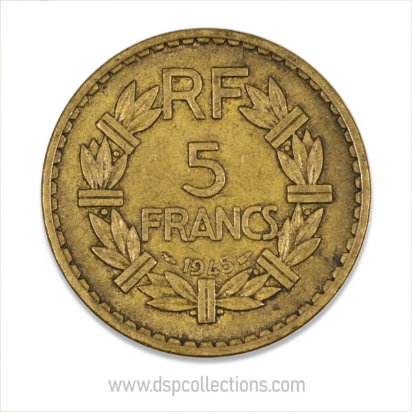 FRANCE, pièce de 5 Francs 1945, Lavrillier Bronze-Aluminium