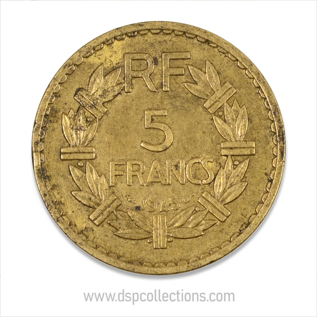 FRANCE, pièce de 5 Francs 1945, Lavrillier Bronze-Aluminium