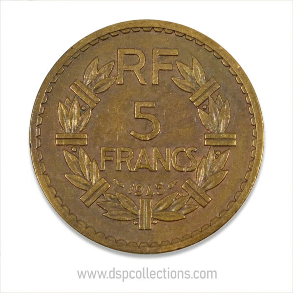 FRANCE, pièce de 5 Francs 1945, Lavrillier Bronze-Aluminium