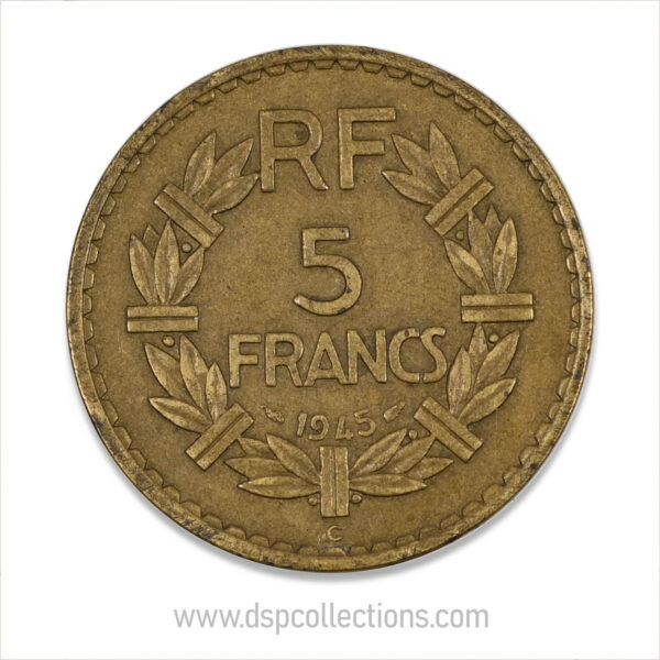 FRANCE, pièce de 5 Francs 1945 C, Lavrillier Bronze-Aluminium