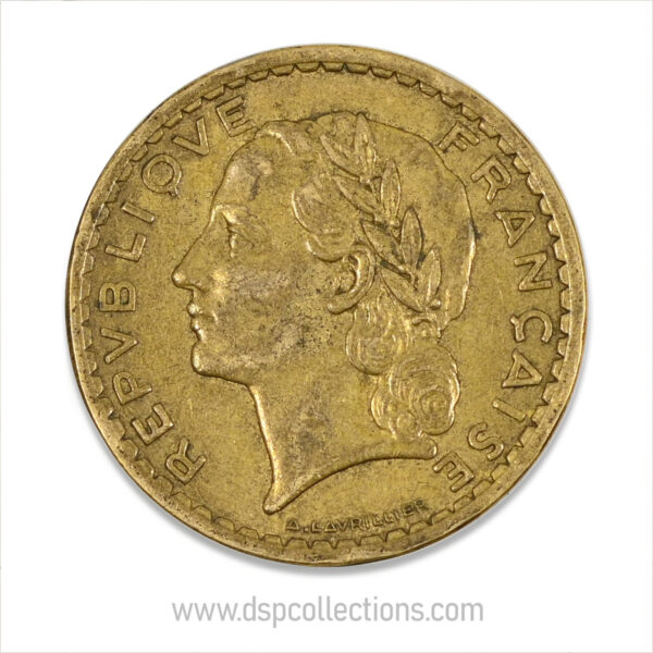 FRANCE, pièce de 5 Francs 1945 C, Lavrillier Bronze-Aluminium – Image 2