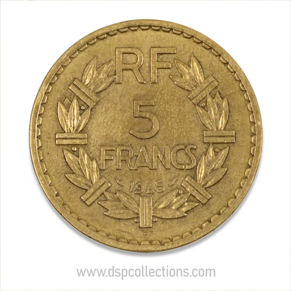 FRANCE, pièce de 5 Francs 1945 C, Lavrillier Bronze-Aluminium