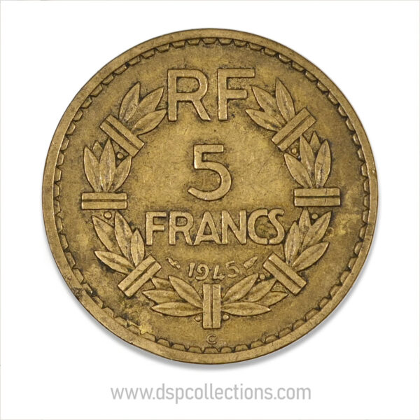 FRANCE, pièce de 5 Francs 1945 C, Lavrillier Bronze-Aluminium