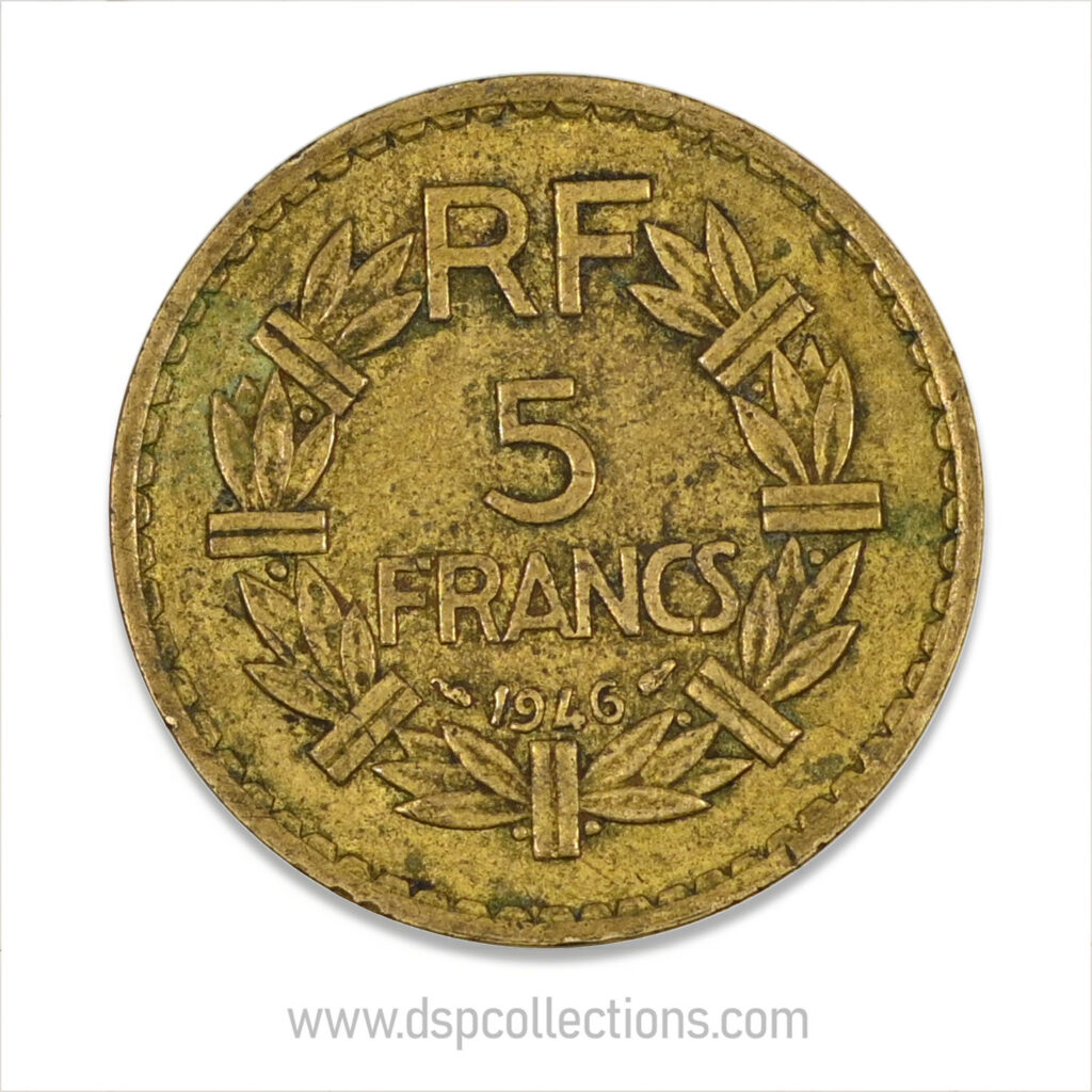 FRANCE, pièce de 5 Francs 1946, Lavrillier Bronze-Aluminium