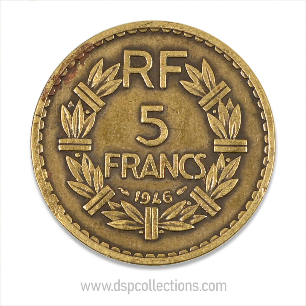 FRANCE, pièce de 5 Francs 1946, Lavrillier Bronze-Aluminium