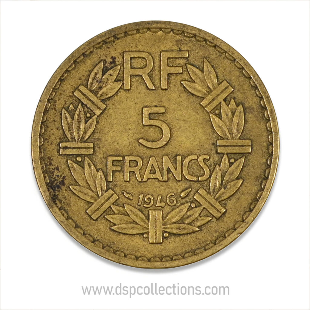 FRANCE, pièce de 5 Francs 1946, Lavrillier Bronze-Aluminium