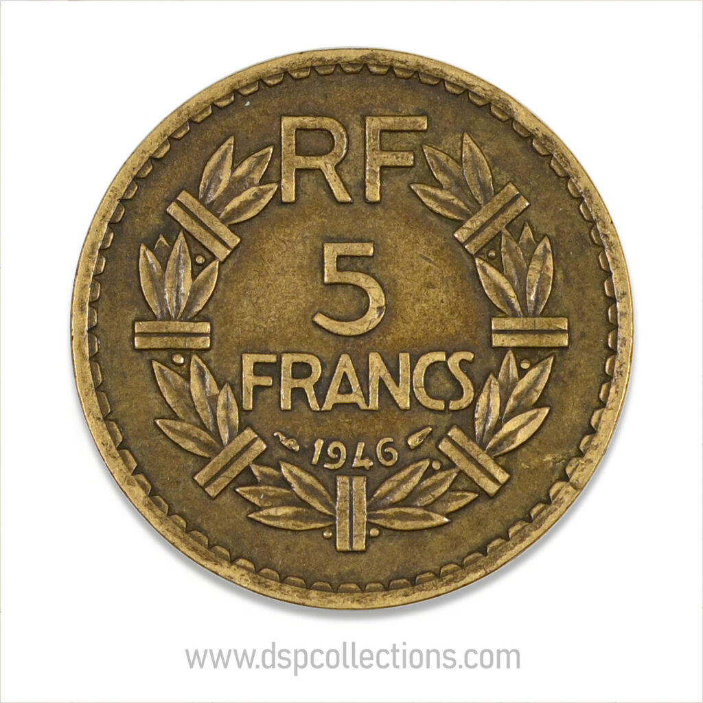 FRANCE, pièce de 5 Francs 1946, Lavrillier Bronze-Aluminium