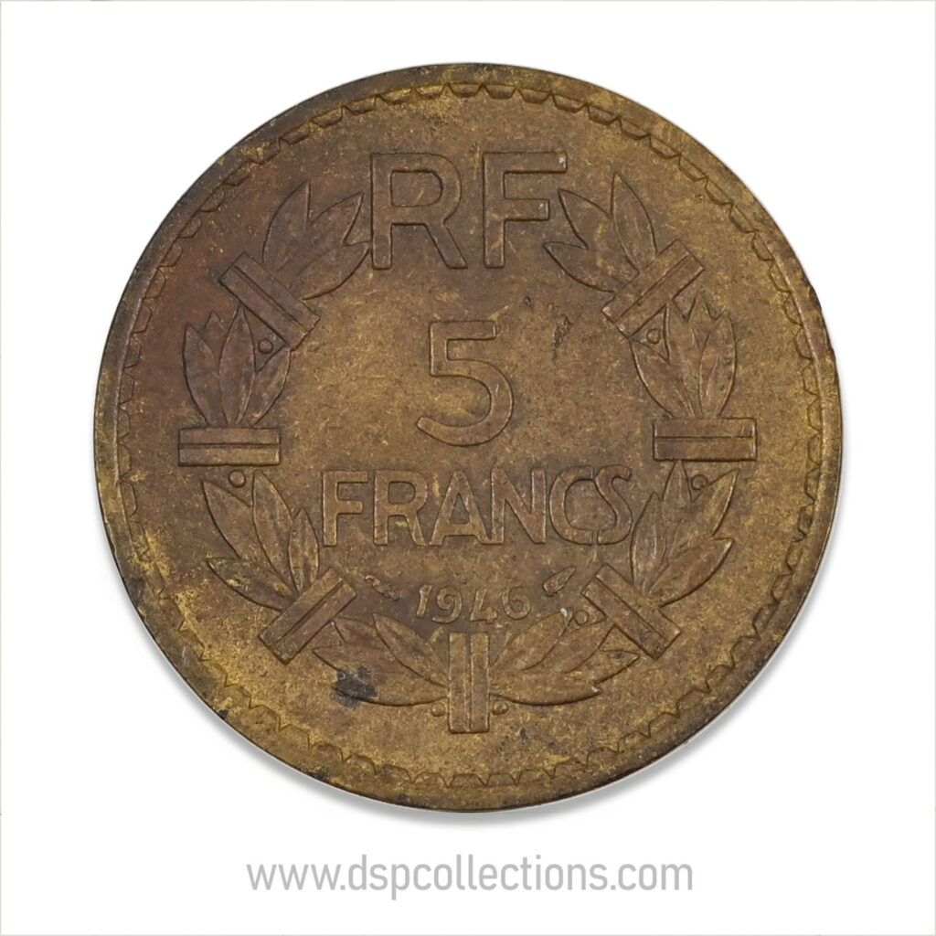 FRANCE, pièce de 5 Francs 1946, Lavrillier Bronze-Aluminium