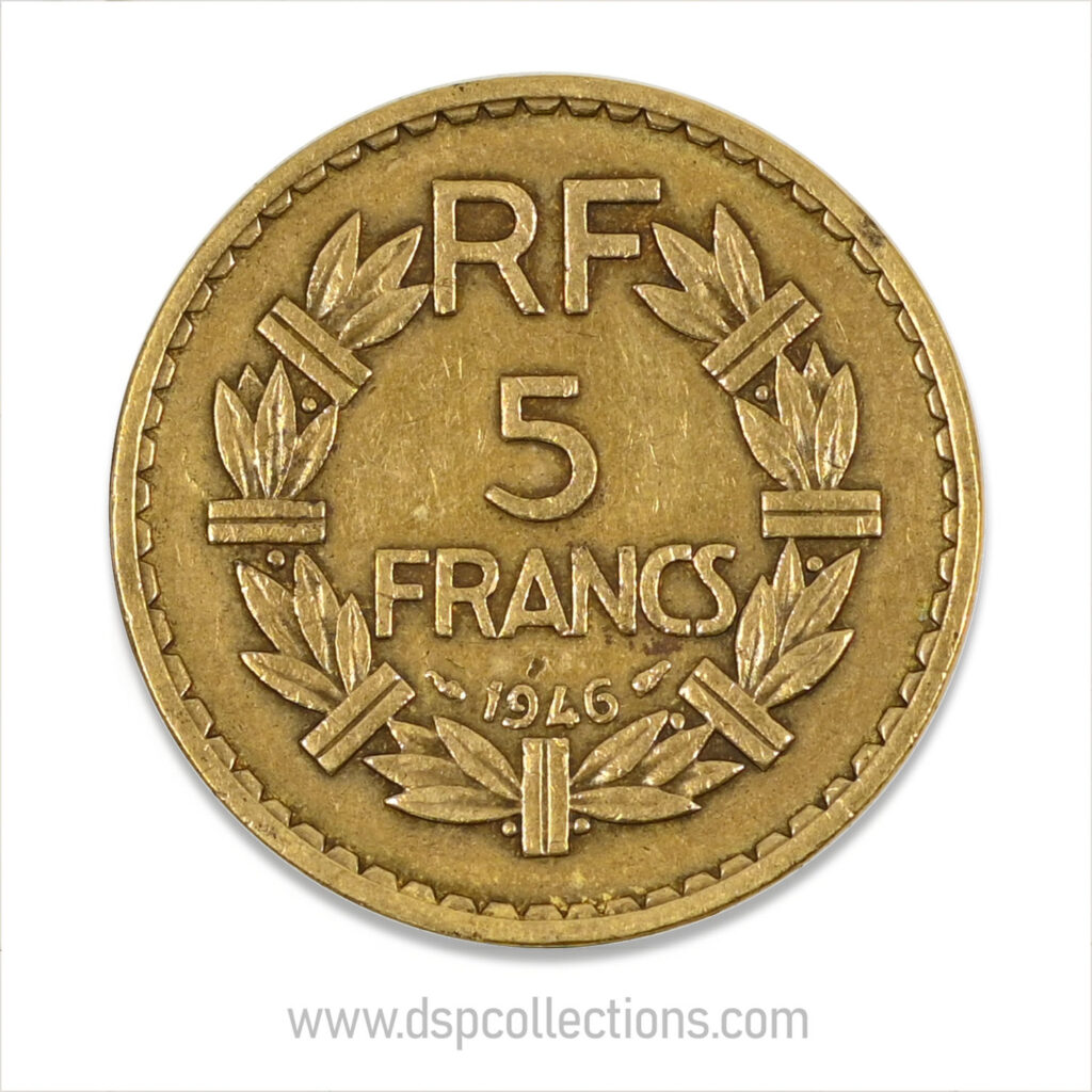 FRANCE, pièce de 5 Francs 1946, Lavrillier Bronze-Aluminium