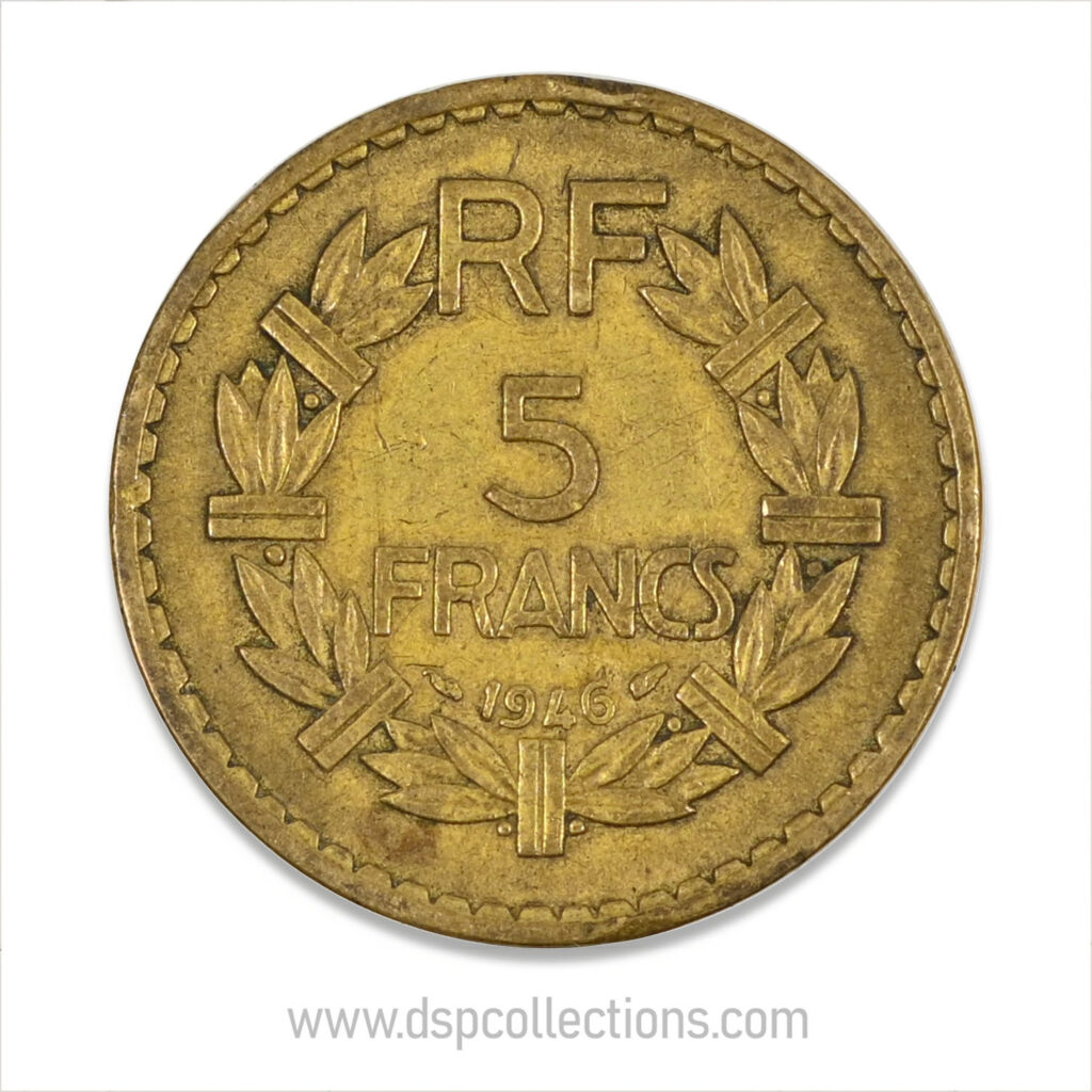 FRANCE, pièce de 5 Francs 1946, Lavrillier Bronze-Aluminium