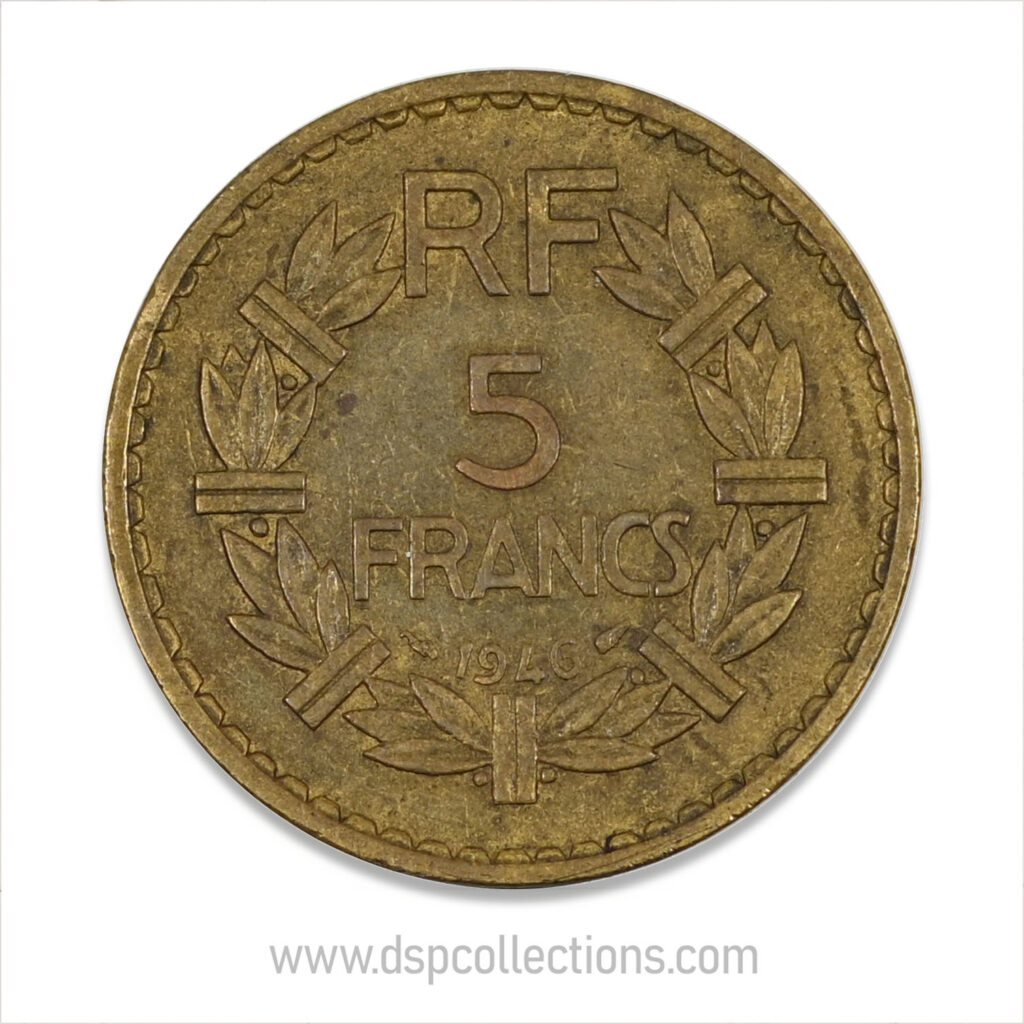 FRANCE, pièce de 5 Francs 1946, Lavrillier Bronze-Aluminium