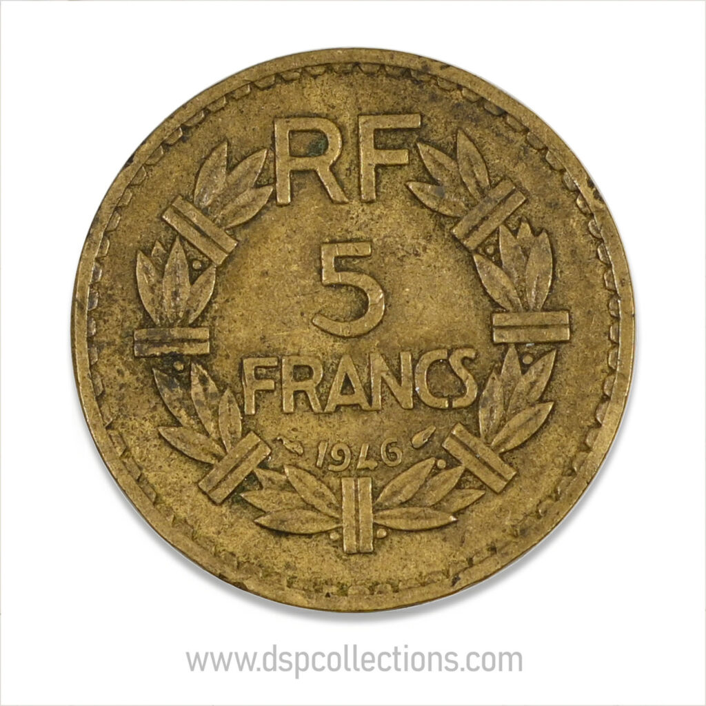 FRANCE, pièce de 5 Francs 1946, Lavrillier Bronze-Aluminium