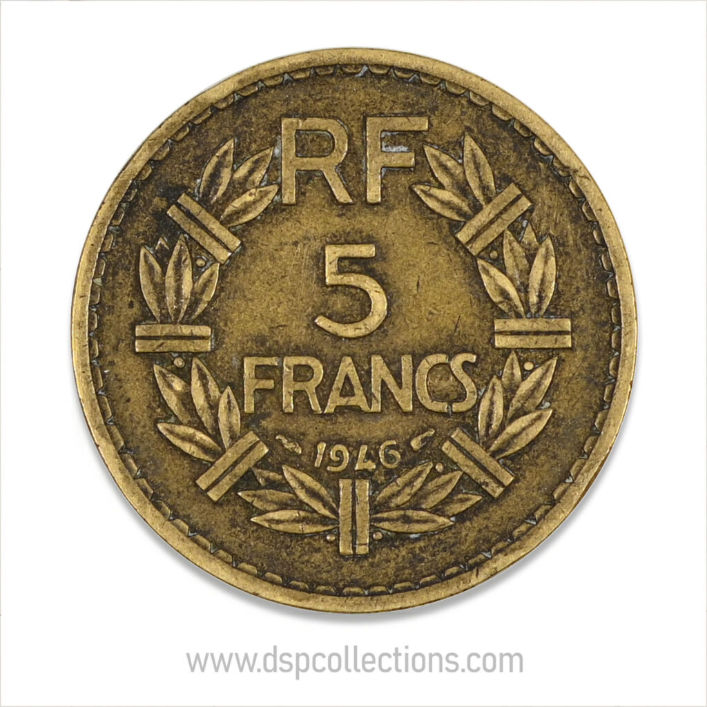 FRANCE, pièce de 5 Francs 1946, Lavrillier Bronze-Aluminium