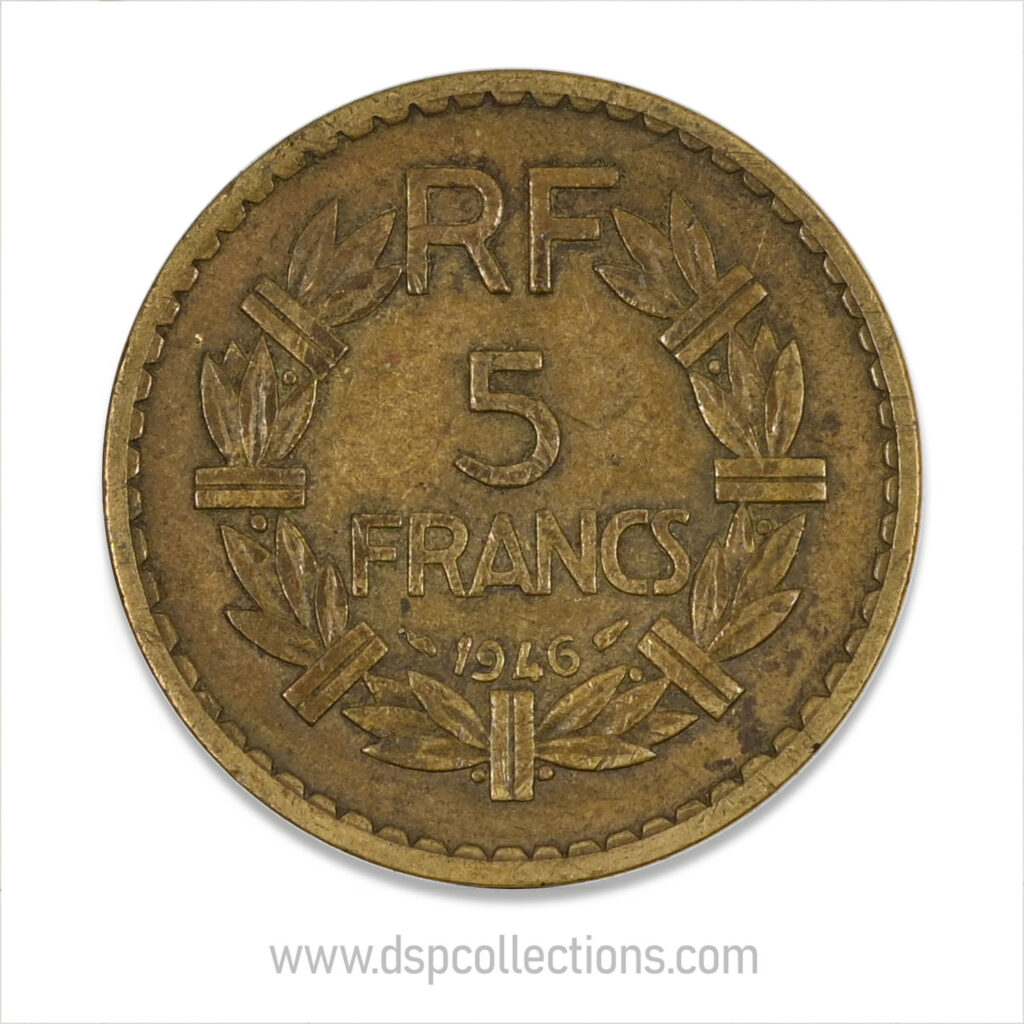 FRANCE, pièce de 5 Francs 1946, Lavrillier Bronze-Aluminium