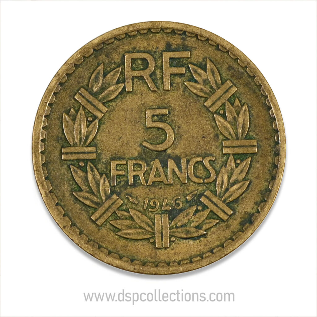 FRANCE, pièce de 5 Francs 1946, Lavrillier Bronze-Aluminium