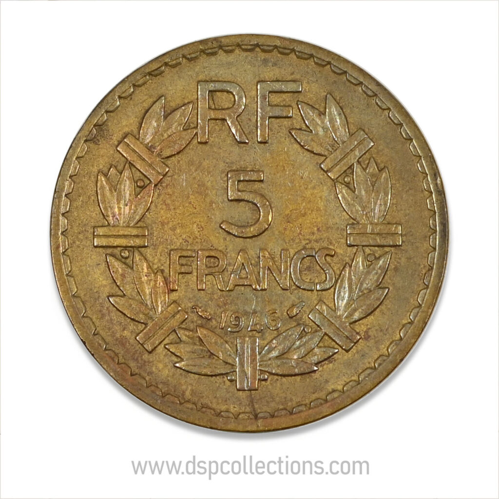 FRANCE, pièce de 5 Francs 1946, Lavrillier Bronze-Aluminium