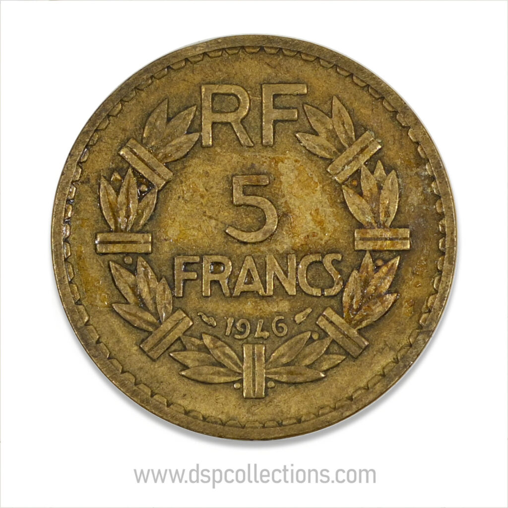 FRANCE, pièce de 5 Francs 1946, Lavrillier Bronze-Aluminium